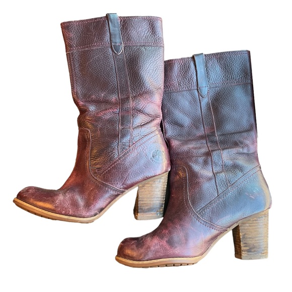 1790-TIMBERLAND Rudston Red/Brown tone Pull-on Leather Women’s Heeled Boots - Picture 4 of 12